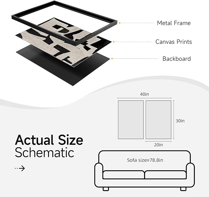 Large Framed Black and Beige Abstract Wall Art, Set of 2 Piece Minimalist Canvas Paintings Artwork for Walls, Modern Art Prints Pictures for Living Room Hallway Dining Room Bedroom Office Wall Decor