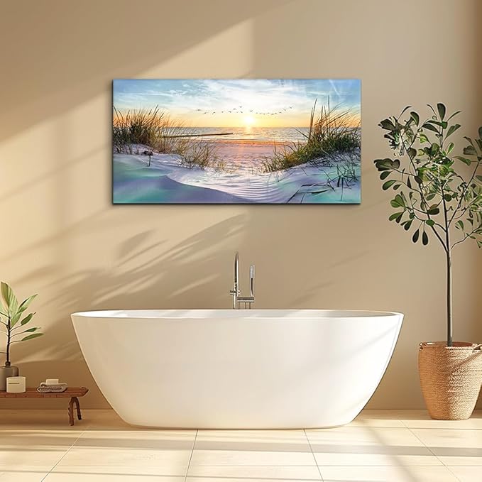 Canvas Wall Art For Living Room Large Size Wall Art Decor For Bedroom Blue Ocean Beach Landscape Paintings Poster Prints Artwork Office Decorations Seascape Wall Pictures Modern Room Home Decor Works