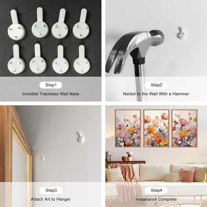 Nature Pink Floral Framed Canvas Wall Art Set,Boho Colorful Wildflowers Botanical Wall Decor, Modern Aesthetic Bohemian Flowers Art Print for Living Room,Bedroom-24 x36 x3