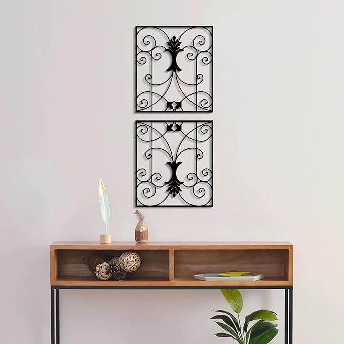 DUOOLN Abstract Metal Scroll Wall Art, 2Pcs Black Modern Iron Geometric Hanging Sign, Minimalist Single Line Art Wall Décor Sculptures , Living Room Bedroom Bathroom Office Farmhouse Accent Decor-25.9*12in