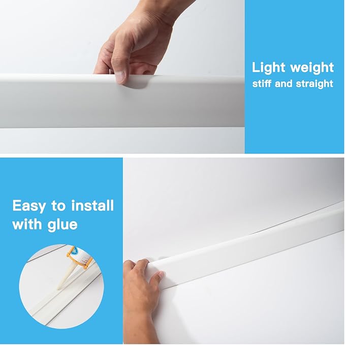 Art3d Wall Baseboard Molding Trim 8-Pack of 56 x 2.6 in., High Impact Polystyrene Skirting Board - Installed with Glue - White