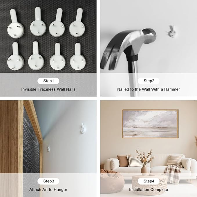 Large Neutral Abstract Framed Canvas Wall Art Set,Minimalist Gray and Beige Pastel Wall Decor,Modern Nature Misty Textured Art Painting for Living Room,Bedroom-20 x40