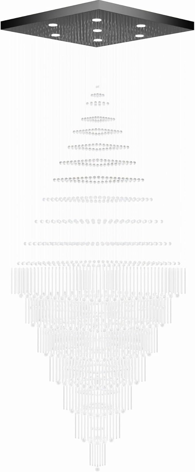 Flashing God D59''X H120'' Extra Large Chandeliers for High Ceilings Black Square Chandeliers Crystal Raindrop Chandelier for Villa Entrance Foyer LED Dimmable 2700K-6000K