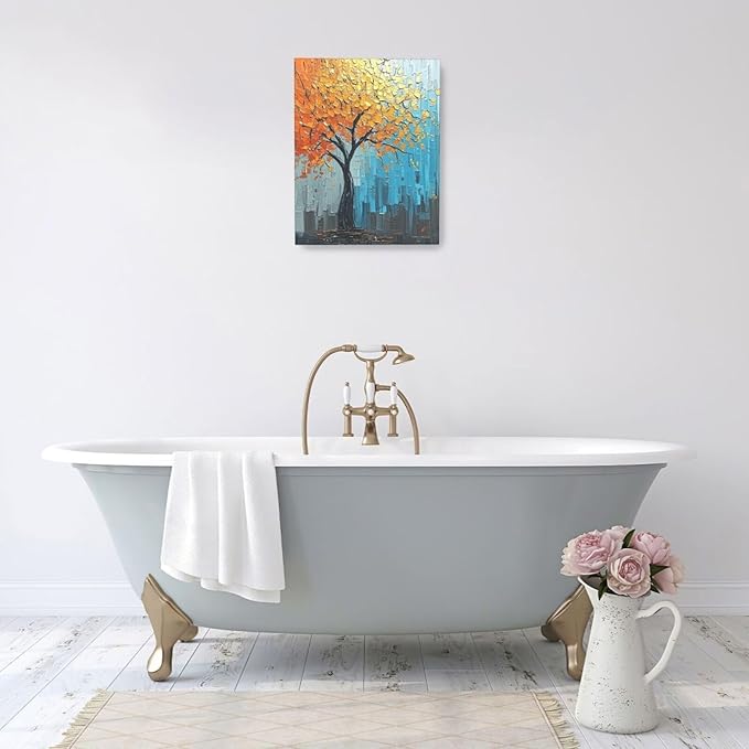 Abstract Wall Art Gold Tree Framed Modern Artwork Canvas Painting Textured Tree of Life Pictures Home Decor For Living Room Bedroom Bathroom Office 16"X20"