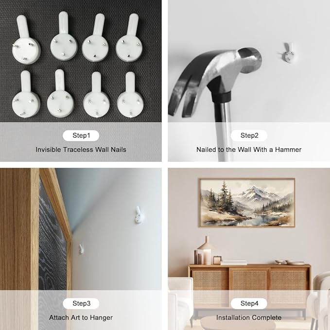 Ausril Watercolor Misty Mountain Framed Canvas Wall Art Set, Foggy Pine Tree Wall Decor, Winter Landscape Wall Painting, Nature Snowy Scene Art Print for Living Room, Bedroom, Office - 20"X40"