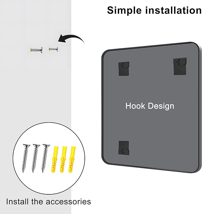 KOCUUY 30x36 Inch Rectangle Bathroom Mirror with Black Metal Frame,Modern Design of Wall Mounted Upgraded Shatterproof Glass, Rounded Corners for Bedroom, Living Room, Entryway