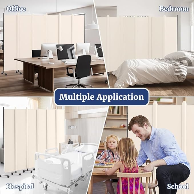 Kokorona 6 Panel Room Divider, 6FT Tall Rolling Privacy Screen with Lockable Wheels, Folding Wall Dividers Portable Room Divider for Room Separation, Included - Cover Strips, Beige, 119''W x 70''H