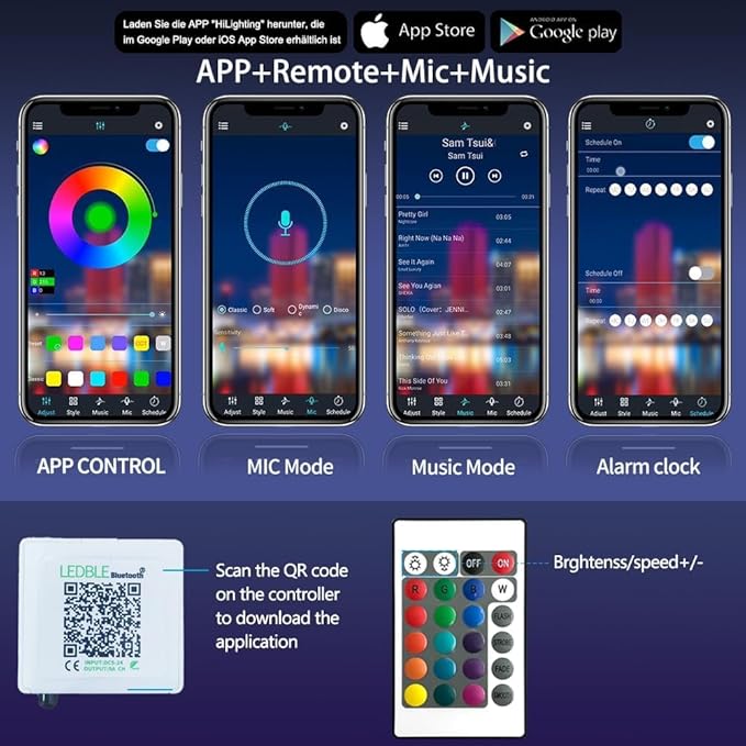 Led Strip Lights,20ft Led Light Strips Music Sync Color Changing RGB Led Strip Built-in Mic,Bluetooth App Control LED Rope Lights with Remote,5050 RGB Led Lights for Bedroom,Home,TV,Party,Christmas