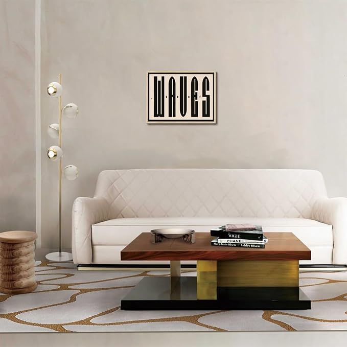 KISSFOX Retro WAVES Surf OAK Wood Framed Wall Art Farmhouse Coastal Typography Canvas Art Prints Rustic Southwestern Pictures Wall Decor Modern Mid Century Artwork For Gallery Entryway Living Room