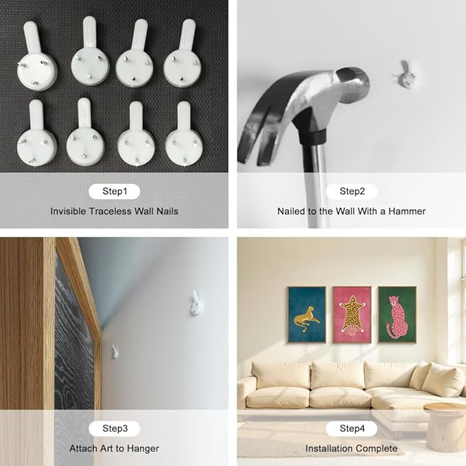 Ausril Cheetah Animals Framed Canvas Wall Art Set, Leopard Preppy Room Wall Decor, Modern Boho Cats Wall Painting, Pink Dot Cartoon Art Print for Living Room Bedroom Dinning Room Office 16"x24"x3