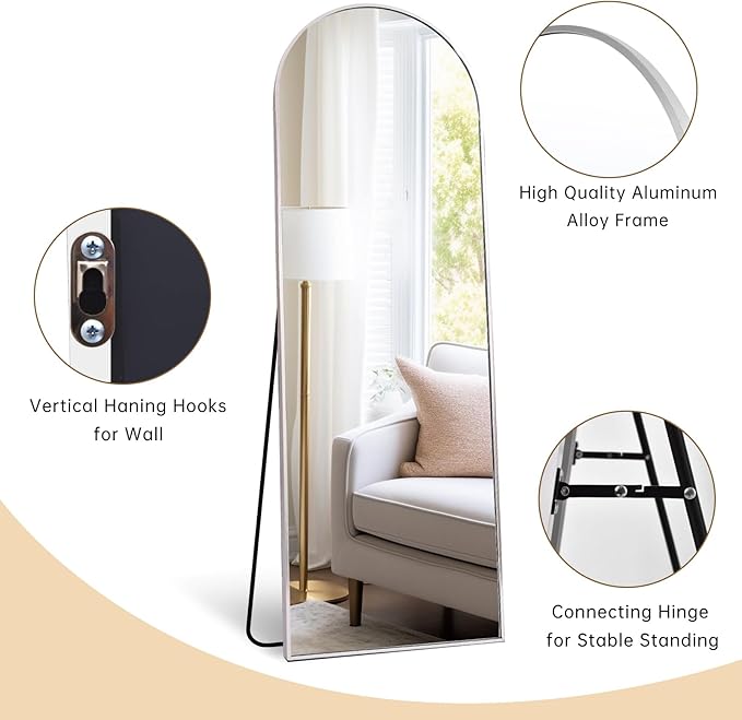 Arched White Full Length Mirror, 64"X21" Large Floor Mirror, Full Body Mirrors for Leaning or Hanging, Standing Mirrors for Bedroom, Living Room,Dressing Room, Aluminum Alloy Frame, White