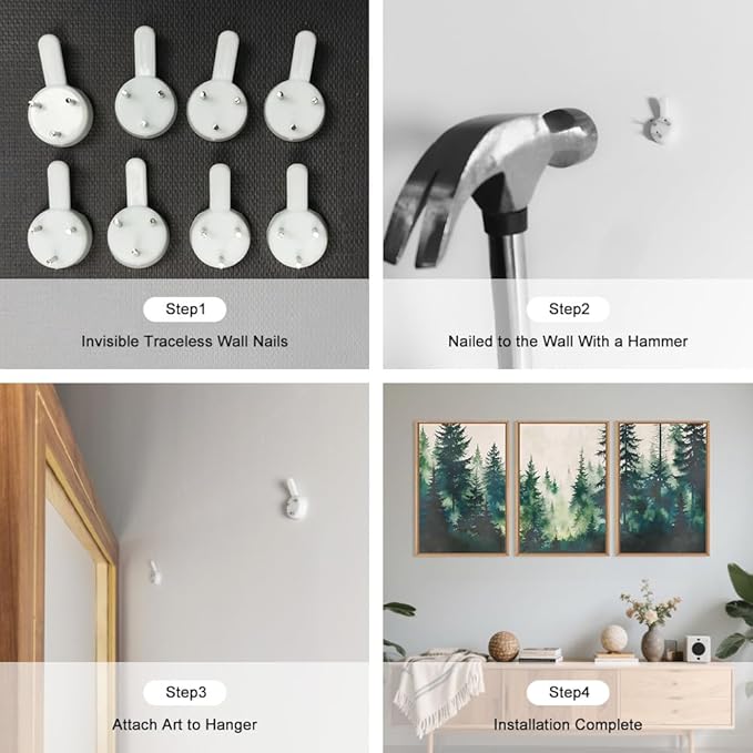 Misty Forest Landscape Framed Canvas Wall Art Set, Nature Green Pine Tree Wall Decor, Calming Greenery Boho Scenery Artwork Watercolor Modern Foggy Print for Living Room,Bedroom-24 x36 x3