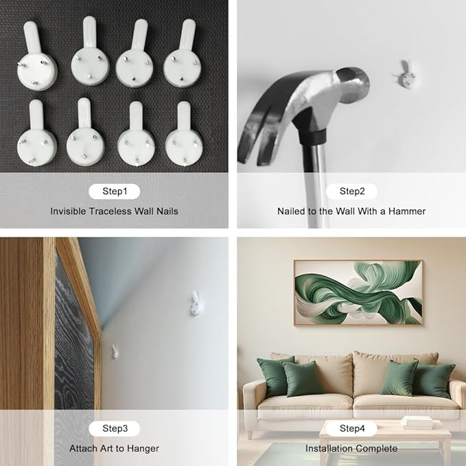 KAIRNE Green Abstract Neutral Wall Art Set, Minimalist Green Lines Wall Decor, Modern Flowing Texture Painting for Living Room, Bedroom, Office, Framed Easy to Hang 20x40 Inches