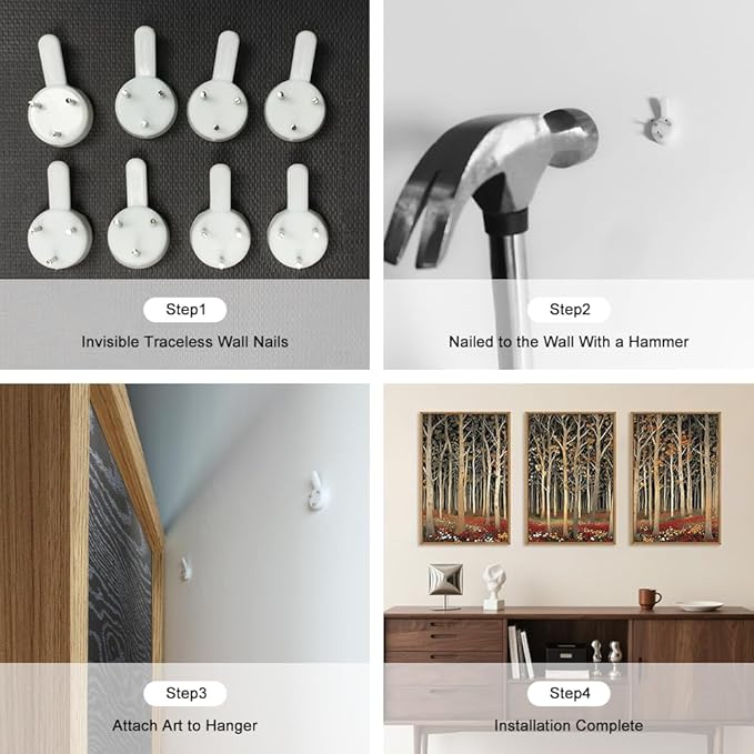 Large Modern Autumn Birch Trees Framed Canvas Wall Art,Boho Aspen Trees Wall Decor,Mid Century Fall Forest Artwork,Natural Midnight Wilderness Art Print for Living Room,Bedroom,Office-16"x24"x3