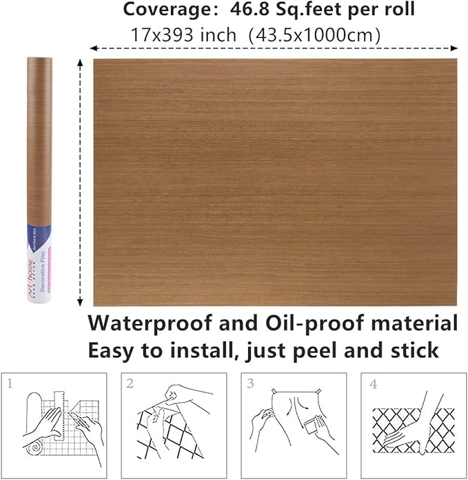 Arthome Peel and Stick Wallpaper - Brown Wood Contact Paper - Wallpaper - Self-Adhesive, Removable, and Waterproof for Cabinet Countertops Funiture (17" x393")