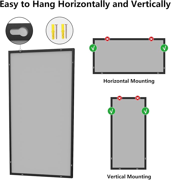 Bathroom Mirror 30x71 Black Bathroom Wall-Mounted Mirrors, Modern Vanity Mirror for Bedroom, Living Room, Aluminum Alloy Frame Allow to Hang Horizontally or Vertically