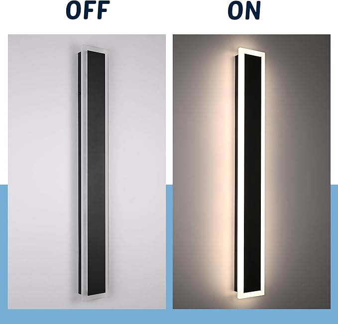 MELUCEE Exterior Wall Lights for House 2 Pack 60 Inch Long Strip Modern Outdoor Light Wall Fixture Sconce, Dimmable Outside Linear Exterior Lights, Black Wall Mount Lighting for Porch Corridor, Garage