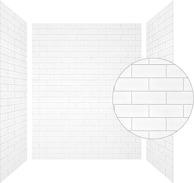 CASAINC Shower Wall Panels, Waterproof Wall Panels for Showers, Shower Surround Kit 3 Piece, 36D x 60W x 75H, Glossy White Tile Finish, SMC Material, 3.5MM Thick, Quick Install and Trimmable