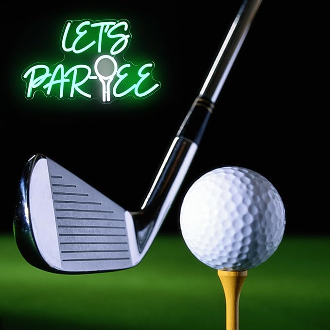 Let's Par Tee Neon Sign for Wall Decor - Green White LED Golf Ball Light - Dimmable Hanging Sign for Golf Club, Bedroom, Man Cave, Party