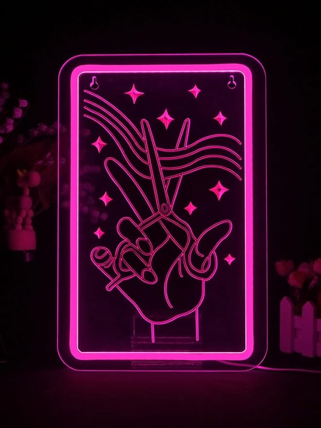 Lucunstar Scissors Neon Sign Pink LED Beauty Salon Hair Salon Decor Led Neon Business Lights for Barbers Studio Decoration for Beauty Shop(14.69 * 9.4in)