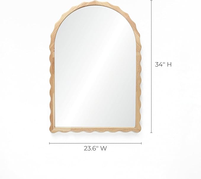 LuxenHome Arched Wall Mirror, 34"x23.5" Large Rubberwood Scalloped Framed Bathroom Mirror, Wall Mounted Decorative Wavy Mirrors, Wooden Arch Mirrors for Entryway Living Room Bedroom Home Decor
