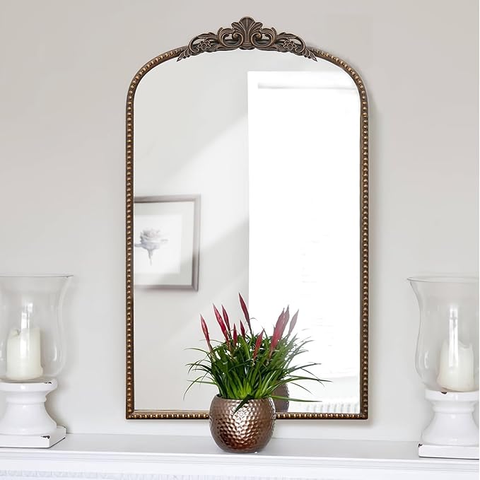 Micasso Vintage Arch Bronze Mirror: 31"x 19" French Baroque Antique Mirror - Traditional Ornate Decorative Mirrors for Wall/Bathroom/Entryway/Hallway - Home Decor for Living Room