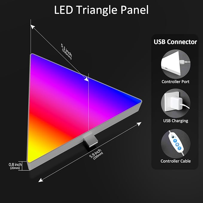 8 PCS Triangle Light Panels – Smart RGB Gaming Triangle LED Lights with App & Music Sync – Bedroom Lamp, Wall Art, Essentials, Playroom & Home Deco