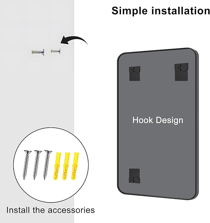 KOCUUY Bathroom Mirror 24" x 40", Black Rectangle Mirror with Metal Frame, Matte Black Vanity Mirror Rounded Corner Decorative for Bedroom, Living Room, Entryway (Horizontal/Vertical)