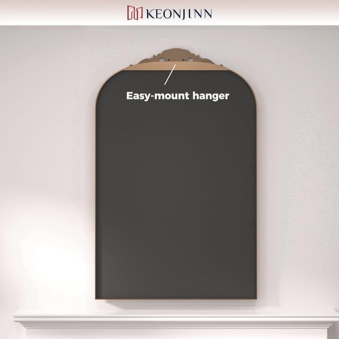 Keonjinn Gold Vintage Mirror for Wall, 36" x 30" Antique Arched Mirrors with Metal Frame, Baroque Style Decoration for Mantle, Bathroom, Living Room, Fireplace, Bedroom, French Cleat Mounting