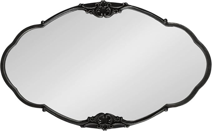 Kate and Laurel Novella Vintage Glam Ornate Mirror; 30 x 18; Black; Traditional Baroque Wall Mirror for Use as Decorative Bathroom Mirror or Fireplace Mantel Mirror