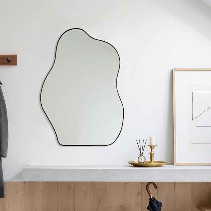 BOMINICA Irregular Wall Mirror Asymmetrical Mirror, Decorative Wall Mounted Mirror for Bathroom Living Room Entryway Bedroom Hallway (Black, 24" x 36")