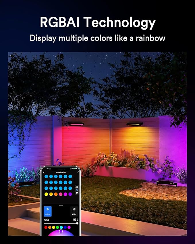 Lumary Smart Outdoor Led Light Bar, RGBAIWW Color Changing Wall Washer Lights, IP65 Backyard Ambient Floodlights Landscape Lighting for Room/Garden/Halloween/Christmas, APP&Voice Control, 4 Pack