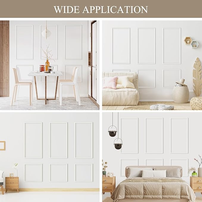 3 Sets Peel and Stick Wall Molding Kit, Premade Wainscoting Panels for Interior Wall Moulding Decor, Ready to Assemble Wainscoting Accent Panel (54 x 24In, 24 x 24In)