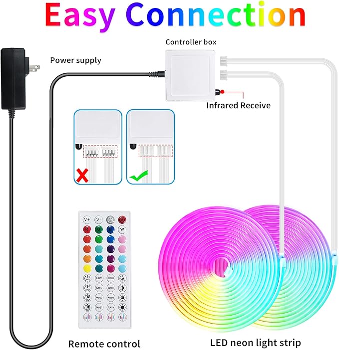 100FT LED Neon Rope Lights - Music Sync, 40Key Remote/APP Control, IP65 Waterproof, RGB Flexible Outdoor/Indoor Strip Lights for Bedroom