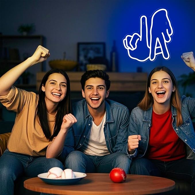 LA Baseball Neon Sign Dimmable Los Angeles Blue Gesture Neon Sign Baseball Team Neon Lights for Man Cave Garage Bar Party Dorm Game Room Wall Decor for Baseball Fans