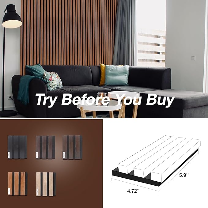 NeatiEase Wood Panels for Wall Color Samples Pack, Soundproof Wood Slat Wall Panel for Interior Wall Decor Noise Cancelling