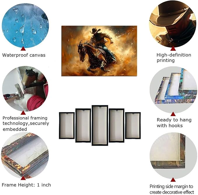 Cowboy Wall Decor for Bedroom Living Room Office Home Decoration Prints Desert Southwestern Pictures Vintage Western Artwork Painting Framed(24L x 32W)