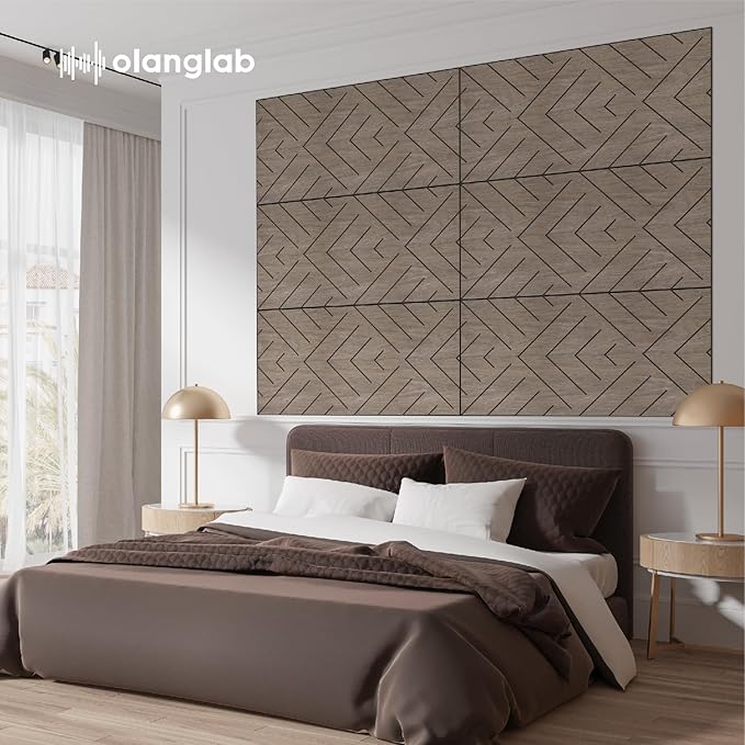 Olanglab Wood Veneer Wall Panels 6 Pack, 24‘’X48‘’ Sound Absorbing Panels for Noise Reduction, Geometric Triangle