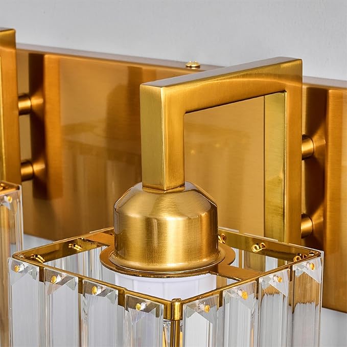 Modern Crystal Bathroom Vanity Light - 6-Lights Gold Brushed Brass Finish Wall Lamp