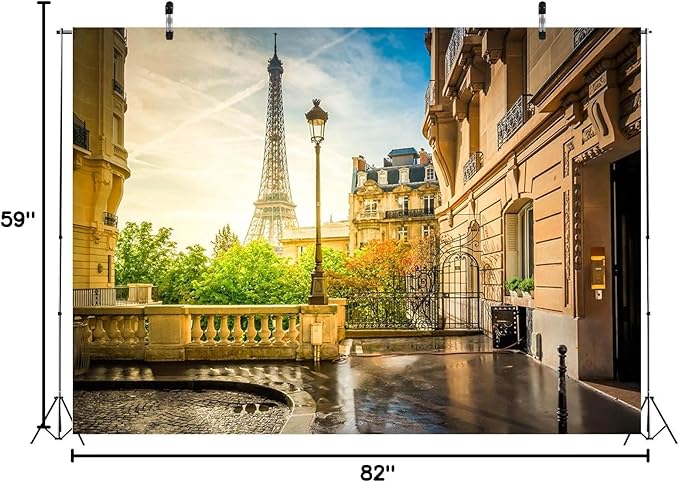 BELECO 7x5ft Fabric Paris Eiffel Tower Backdrop Summer Street View European Famous Building French City Landscape Background Paris Theme Party Decor Wedding Photography Wallpaper Photo Studio Prop