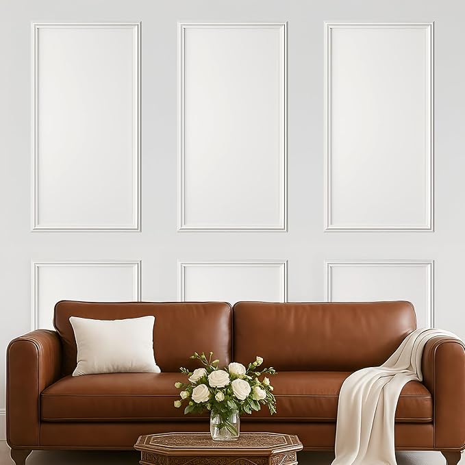 Peel and Stick Wall Molding Kit - 3D Wainscoting Panels Set of 3 | Pre-Cut Modern Accent Decor for Interior Walls | Easy Install Peel & Stick Wall Panels (3 Top & 3 Bottom) Living Room Bedroom
