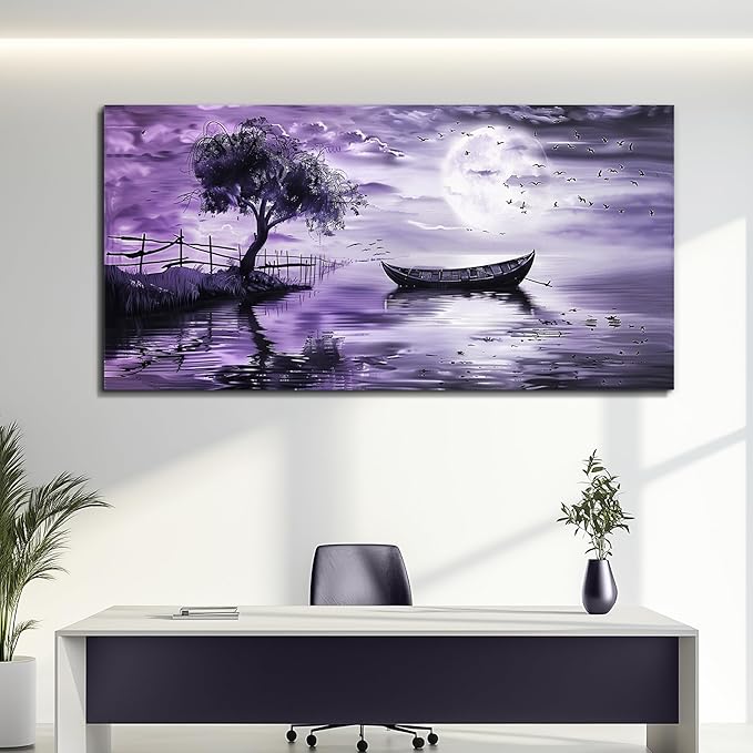 KELIYUAN Large Canvas Wall Art For Living Room Framed Wall Decor For Office Bedroom Decoration Landscape Pictures Purple Lake View Wall Painting Artwork Hotel Room Ready To Hang Home Decor 30x60 In