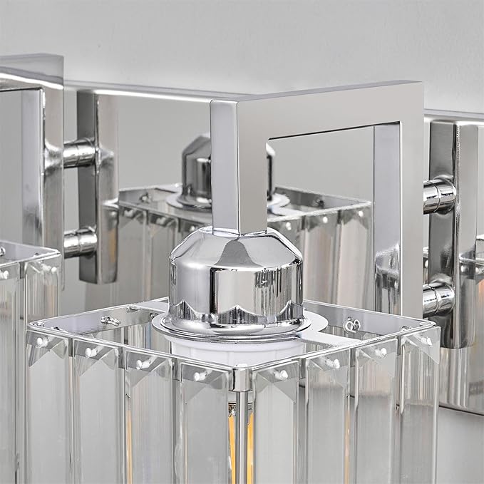 Modern Bathroom Vanity Light 3-Lights Chrome Crystal Wall Lamp Bathroom Modern Crystal Vanity Lighting