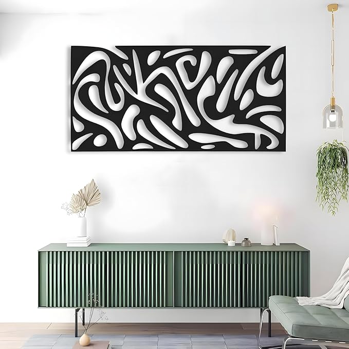 kuestboy Abstract Metal Wall Art, Modern Geometric Sculpture for Wall Decor, Line Art for Living Room, Entryway, Office, Black Steel Gallery Piece for Indoor Home Decor (30" X 15" | 76 X 38cm)