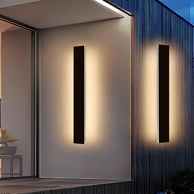 Mikeru Upgraded 2 Pack 39.3" Modern Outdoor Wall Sconce, 4.3" Wide IP65 Waterproof Exterior Light Fixtures Cover US Junction Box, 3000K/4500K/6000K 3-Color Temp LED Porch Lights for Garage, Patio