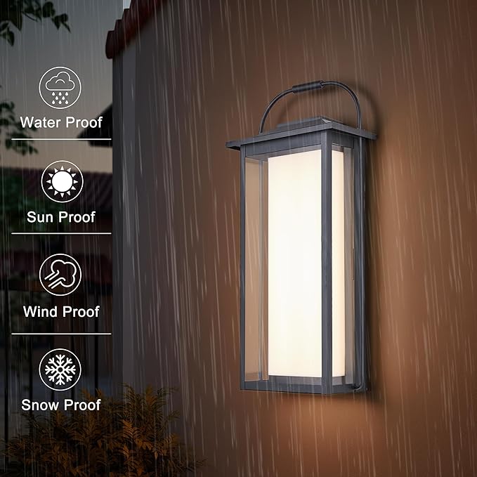 24" Ht Modern Oversized Outdoor Super Bright Wall Sconce with Built-in 2x20W LED Covered by Milky White Acrylic and Clear Glass, Suitable for Big House, Extra High Walls and Gates.