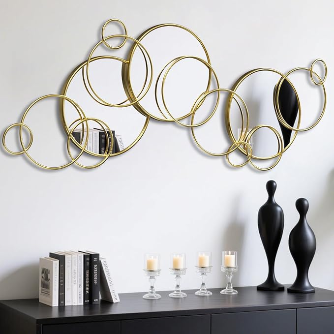 Wall Mirror Decorative, Large Decorative Mirrors for Wall Decor, Round Gold Mirror Wall Art, Wall Mirrors for Living Room, Entryway, Bedroom, Dining Room Kitchen 45''x25.5''