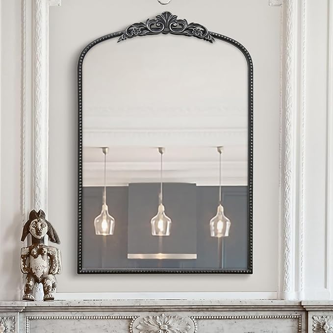Micasso Vintage Wall Black Mirror: 24" x 36" French Baroque Antique Mirror - Traditional Ornate Decorative Arched Mirrors for Wall/Bathroom/Entryway/Fireplace/Hallway - Home Decor for Living Room