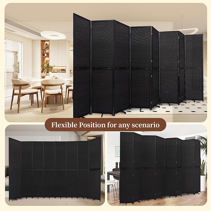 Bamboo Room Divider 8 Panel Wall Divider, 142'' W x 67'' H Folding Design with Extra Stable Base, 100% Bamboo Room Divider Screen for Room Separation, Chinese Room Partitions and Dividers Freestanding