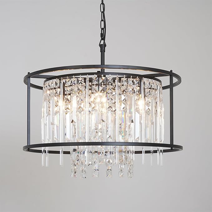 Modern Black Chandeliers 23.6" Dining Room Light Fixture Industrial Farmhouse Chandelier for Kitchen Island Entryway Bedroom